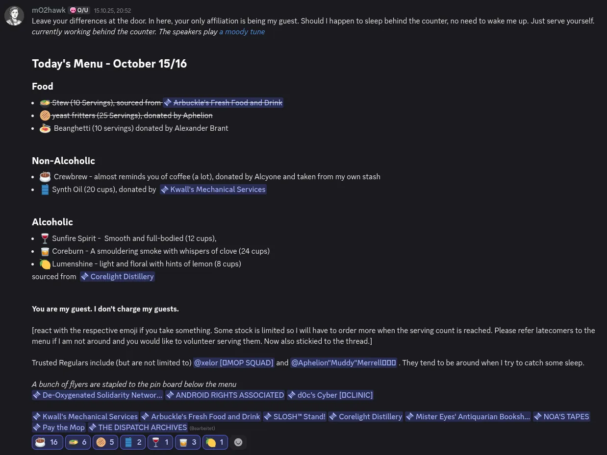 A screnshot showing the daily menu post